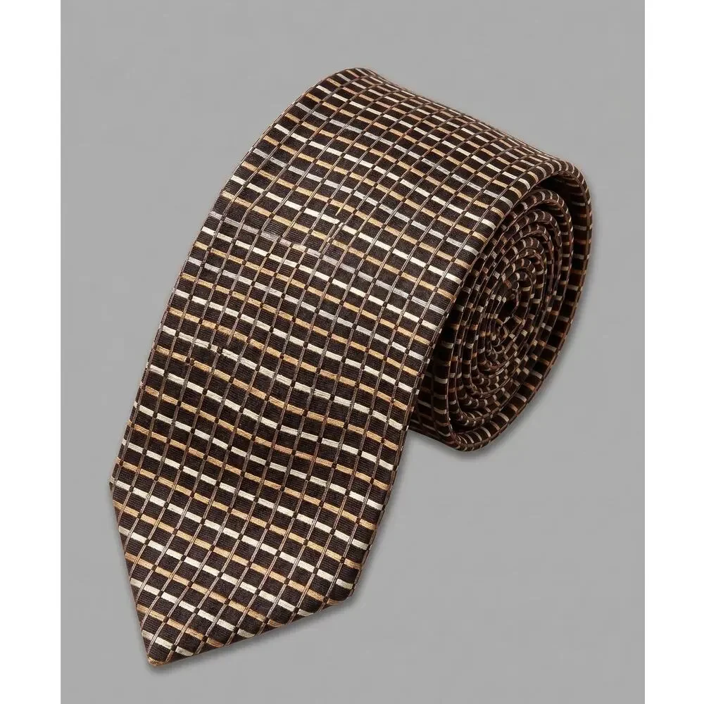 Henry Jacobson Vintage Mens Neck Tie Yellow Blue Stripe Brown Gold Check
